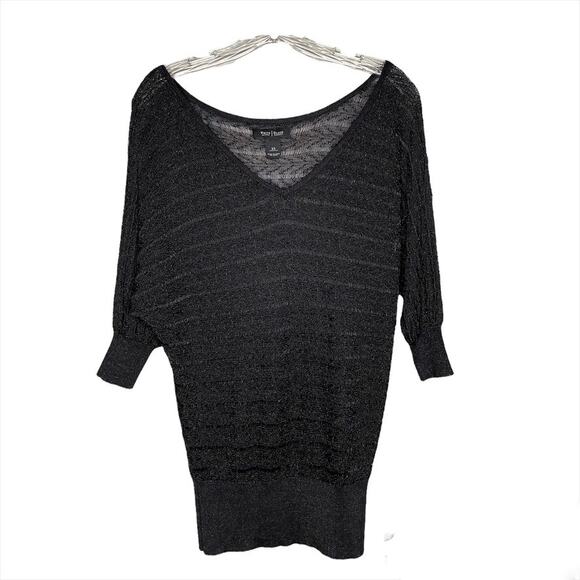 Women's White House Black Market V Neck Short Sleeve Open Knit Sweater Black XS - Picture 7 of 8